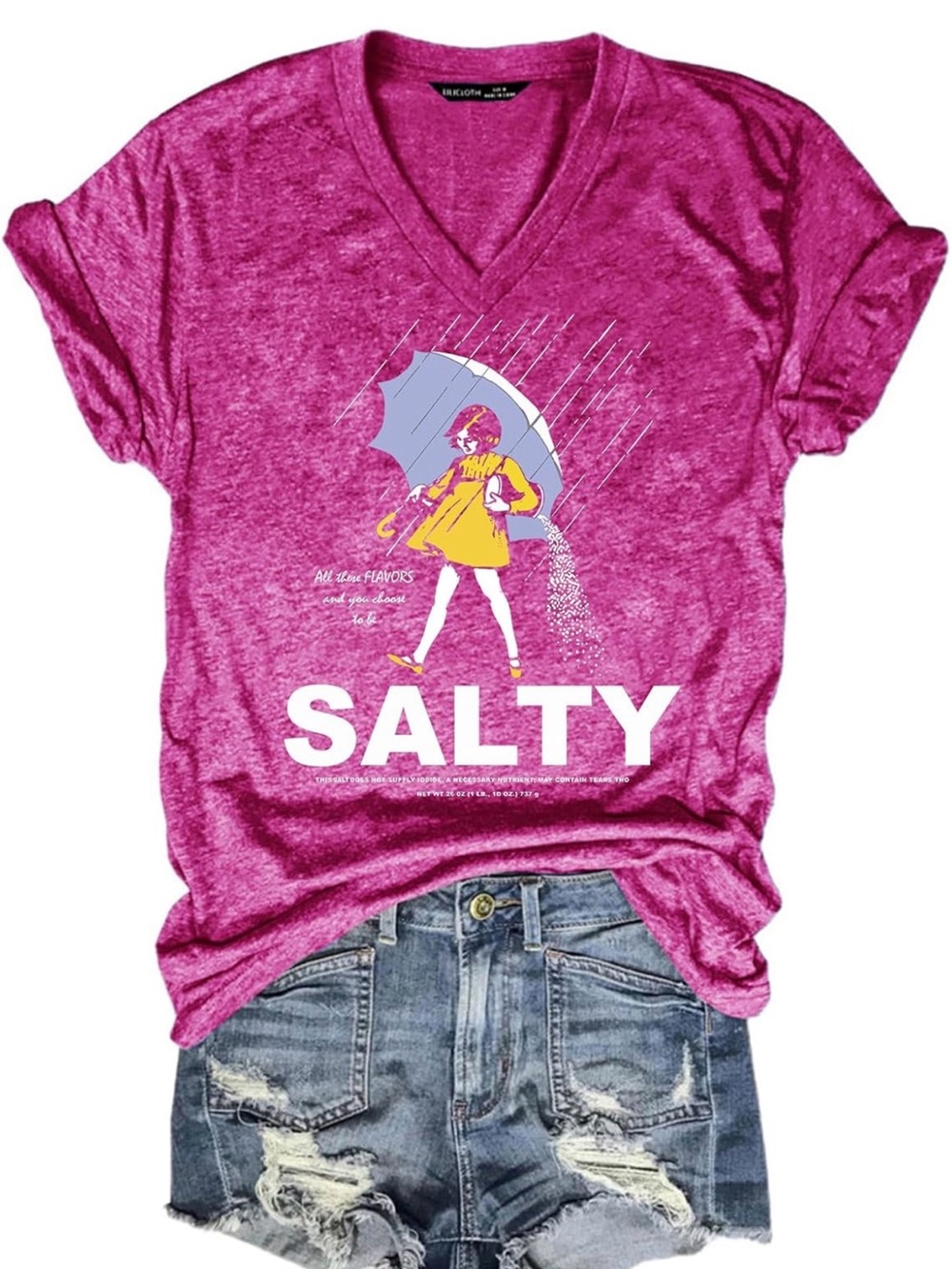SALTY Graphic V-Neck Tee in Magenta